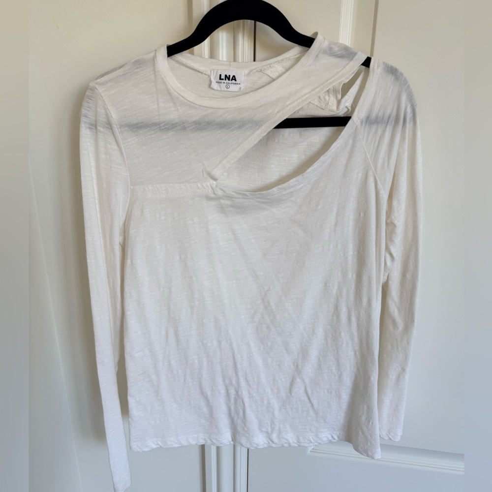 LNA White Long-Sleeve Cutout Top
